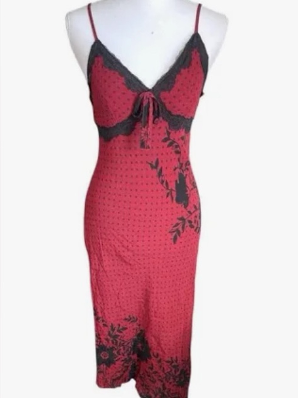 wild fable Burgundy Midi Slip Dress with Black Floral Print